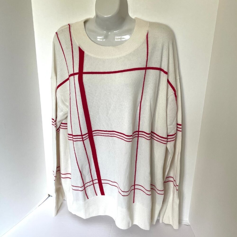 Equipment Wool Cashmere Sweater Womens Large White Oversized Crew Neck Red Cozy - Picture 2 of 11